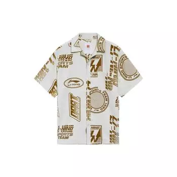 Li-Ning Moto Series Весна/Лето 2022 Модный музыкальный фестивальный буквенный узор с полным принтом однобортная рубашка с коротким рукавом мужские топы Off-White ASHS041-1 M