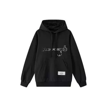 Li Ning мультфильм принт спортивный повседневный свободный пуловер с капюшоном унисекс толстовки черный LWDT003-2 L