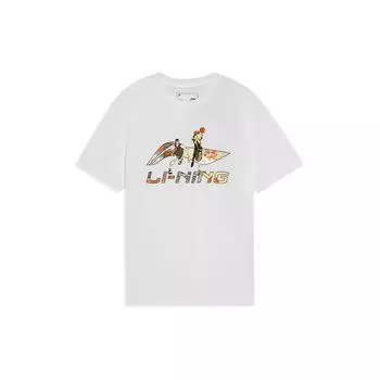 Li Ning мультяшный логотип принт круглый вырез пуловер короткий рукав футболка мужские топы белый AHSS593-1 L