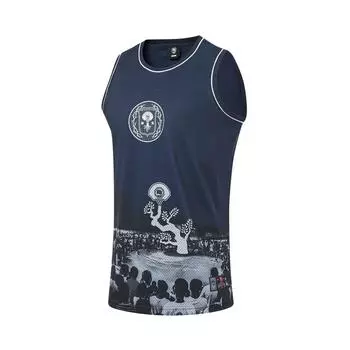 Li-Ning Мужская баскетбольная майка-топ Anti Wu Series Photo Print, быстросохнущая, свободная, темно-синяя, AAYT523-3 XL