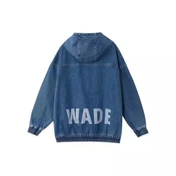 Li-Ning Мужская джинсовая куртка свободного кроя с капюшоном Wade Series, джинсовая, синяя AJDR241-4 XL