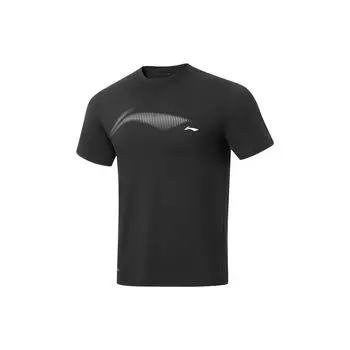 Li-Ning Мужская футболка Fitness Series с коротким рукавом и круглым вырезом, однотонная, черная ATST591-5 M