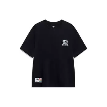 Li-Ning Мужская футболка с круглым вырезом и короткими рукавами из мультфильма «Зверополис» из мультфильма «Зверополис» и буквенным принтом, черные AHST269-4 XL