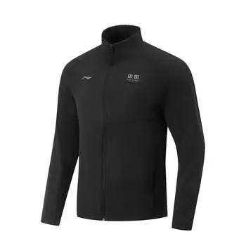 Li-Ning Мужская куртка Fitness Series, однотонная, на молнии, с воротником-стойкой, удобная, дышащая, универсальная, черная AFDUC89-4 M