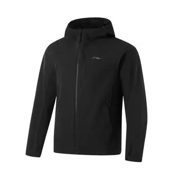 Li-Ning Мужская куртка Fitness Series, однотонная, на молнии, с капюшоном, удобная, дышащая, флисовая, три в одном, теплая, водонепроницаемая, черная AWBU009-1 XL