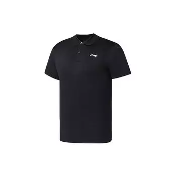 Li-Ning Мужская рубашка-поло Fitness Series Quick-Dry Cool с коротким рукавом, черная APLS073-1 S