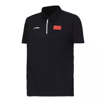 Li-Ning Мужская рубашка поло с коротким рукавом и национальным флагом, быстросохнущая APLU077-1 S