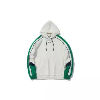 Li-Ning Мужская спортивная модная толстовка с капюшоном и цветными блоками, молочно-белая AWDQ258-1 L