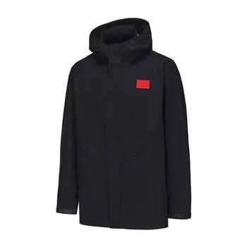 Li-Ning Мужская ветровка с капюшоном и длинным рукавом на молнии, темно-синего цвета AFDU995-2 S