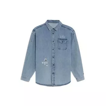 Li-Ning Мужские джинсовые рубашки с вышитым логотипом серии Skateboard, мужские топы, светло-голубые ASHS011-1 XL