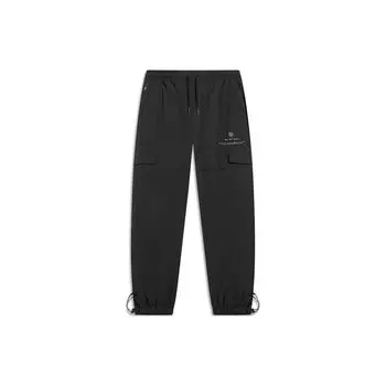 Li-Ning Мужские джоггеры с эластичной резинкой на талии и контрастным принтом серии Wade, черные AYKT307-1 XXL