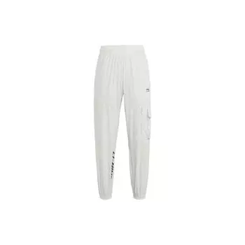 Li-Ning Мужские спортивные брюки Trend Series с принтом в виде букв и манжетами, свободные, длинные, трикотажные, светло-серые, AYKR403-1 L