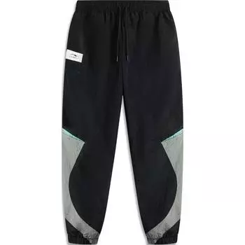 Li Ning My Name Spliced Mid-Waist Drawstring Удобные дышащие трикотажные спортивные брюки с манжетами Унисекс брюки Черные AYKU945-3 2XL