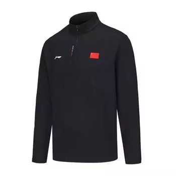 Li-Ning National Team Series Stand Collar Pullover Long Sleeve Polo Shirt Unisex tops Deep-Blue ATLU293-1 XL