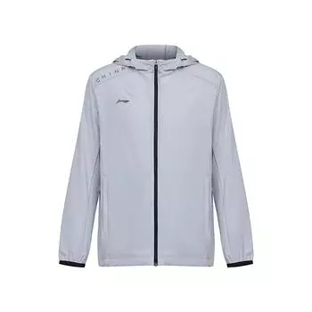 Li Ning National Team Series Водонепроницаемая дышащая влагоотводящая спортивная ветровка мужская верхняя одежда голубо-серого цвета AFDU317-2 S