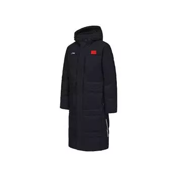 Li-Ning National Team Series Warm Hooded Zipper Long Down Jacket Unisex Outerwear Black AYMU277 XS