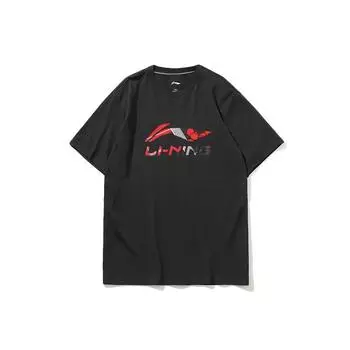Li Ning National Trend свободная повседневная спортивная рубашка с коротким рукавом и принтом для фитнеса, топы унисекс, черный цвет AHSQ769-1 M