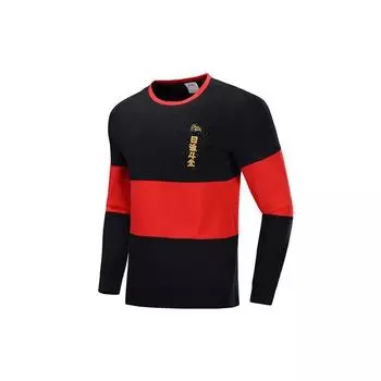 Li Ning New Year Prosperity Round Neck Fashion Color Block Повседневная трикотажная футболка с длинным рукавом для мужчин, топы черного цвета AHSQ023-1 M