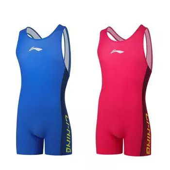 Li Ning Новый китайский стиль Цельный костюм для тяжелой атлетики Вольная борьба Профессиональный тренировочный соревновательный костюм Фитнес-комплект Мужской костюм AWLT001 XS