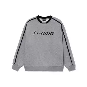 Li-Ning Новый свободный крой, круглый вырез, свитер, свитшот с вышитым принтом, унисекс, серый YWDT541-3 3XL