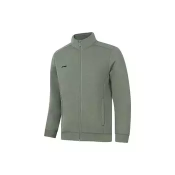 Li-Ning Обычная повседневная толстовка с открытым воротником и длинным рукавом, мужская толстовка серо-зеленого цвета AWDT989-2 XXL