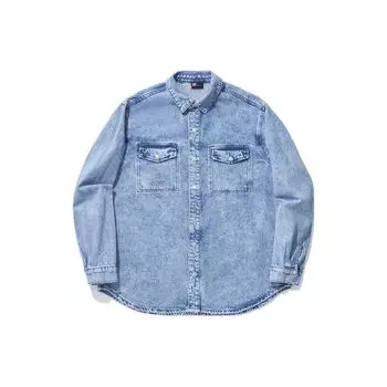 Li Ning Обычная свободная джинсовая рубашка с длинным рукавом Мужские рубашки светло-голубого цвета ASHU037-1 M