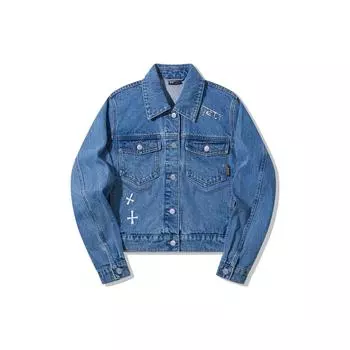 Li Ning однобортная джинсовая куртка с длинным рукавом, женские куртки, светло-джинсовый, синий AJDT534-1 L