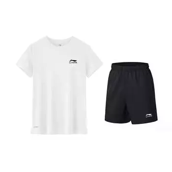 Li-Ning Однотонная Быстросохнущая Дышащая Футболка с Коротким Рукавом Модный Удобный Простой Спортивный Костюм Кэжуал Брюки Пятиточки Унисекс YATV115-1 S