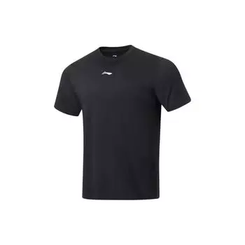 Li-Ning Однотонная быстросохнущая футболка с логотипом и короткими рукавами, мужские топы, черные ATST039-1 XL