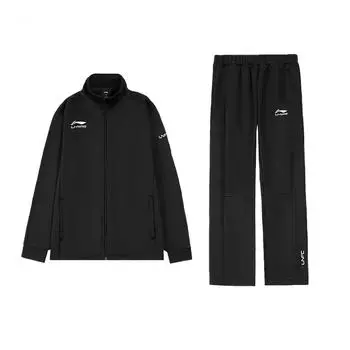 Li-Ning однотонная дышащая куртка на молнии и спортивные штаны для бега, повседневный спортивный комплект унисекс, черный YWET005-2 XXL