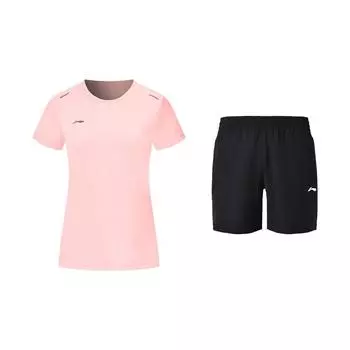 Li-Ning Однотонная Дышащая Удобная Футболка с Круглым Вырезом и Коротким Рукавом для Бега, Спортивная, Универсальная, Быстросохнущая, Повседневный Комплект ATST432-9+AKSUA22-1 L