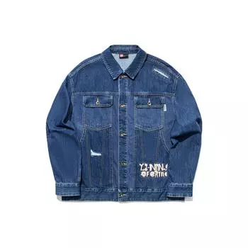 Li Ning однотонная джинсовая куртка свободного покроя с несколькими карманами, мужская куртка темно-синего цвета, джинсовая куртка AJDT537-1 M