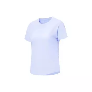 Li Ning Однотонная футболка с круглым вырезом в рубчик, спортивная футболка с коротким рукавом, женские топы, светло-голубая ATST578-3 M