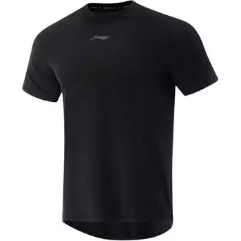 Li Ning Однотонная футболка с круглым вырезом, удобная, дышащая, универсальная, повседневная, с коротким рукавом, мужская, черная ATSV029-1 M