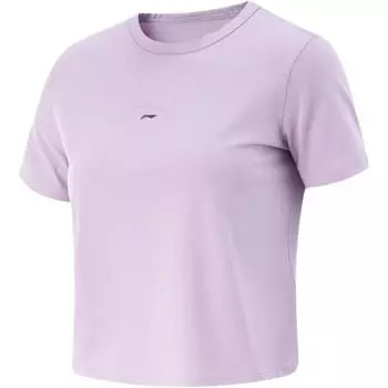 Li-Ning Однотонная футболка с круглым вырезом, удобная, дышащая, универсальная, повседневная, с коротким рукавом, женская, розовая ATSV528-3 S