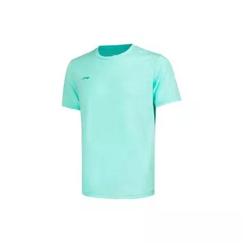 Li-Ning Однотонная футболка с круглым вырезом и короткими рукавами с логотипом, топы унисекс, голубая ATSS600-1 S