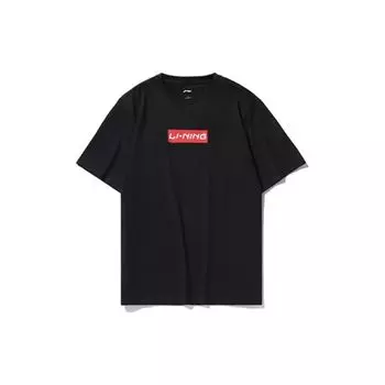Li-Ning Однотонная футболка с круглым вырезом и логотипом, короткий рукав, мужские футболки, черный цвет ATST637-1 S
