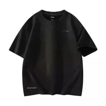 Li Ning Однотонная футболка с логотипом, круглым вырезом, Cool Dry, дышащая, для бега, фитнеса, повседневная, с коротким рукавом, унисекс, ATSU233-1 M