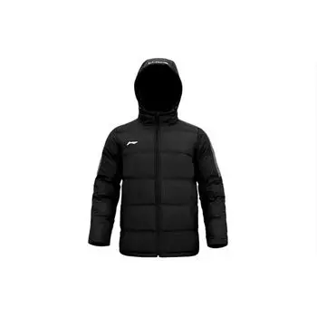 Li Ning однотонная хлопковая куртка с капюшоном на молнии для мужчин, черные AJMR047-1 XXXL