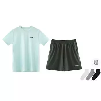Li Ning однотонная круглая горловина универсальная дышащая футболка с коротким рукавом и шорты со средней талией повседневный спортивный комплект мужские комплекты YATU077-6