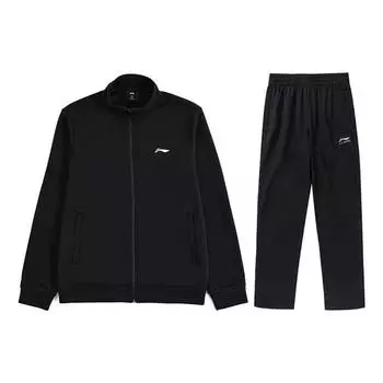 Li Ning однотонная куртка и прямые брюки повседневный спортивный костюм мужской костюм черный AWDT609-1+AKLT441-2 S