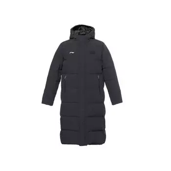 Li Ning однотонная куртка-пуховик с капюшоном и молнией, удобная дышащая, длинная, мужская верхняя одежда, черный цвет AYMU685-1 S