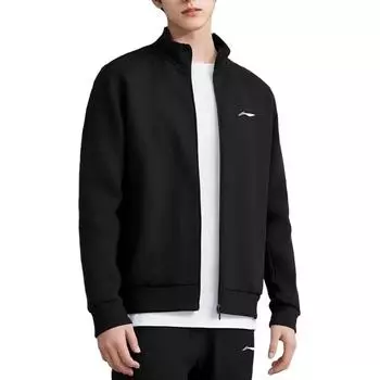 Li-Ning Однотонная куртка с застежкой-молнией и воротником-стойкой, удобная, дышащая, флисовая, теплая, мужская, черная YWDT497-1 S