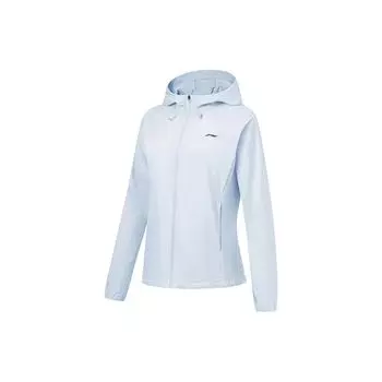 Li Ning Однотонная куртка-ветровка с капюшоном и длинными рукавами для защиты от солнца Женские куртки Небесно-голубой AFDT182-9 XS