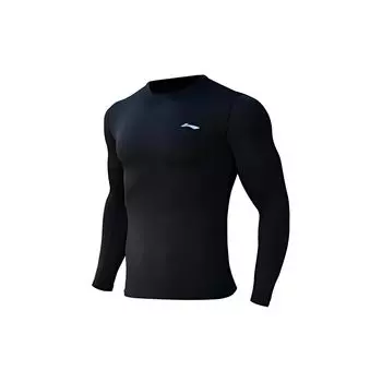 Li-Ning Однотонная облегающая спортивная быстросохнущая футболка с длинным рукавом для фитнеса с принтом логотипа, мужские топы черного цвета AUDSB59-1 S