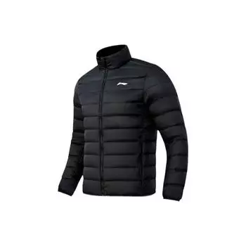 Li Ning однотонная повседневная куртка-пуховик с длинным рукавом и воротником-стойкой, черная, YYMT135-1 S