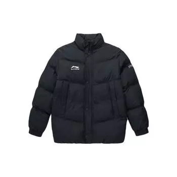 Li Ning однотонная повседневная куртка-пуховик с застежкой-молнией и воротником-стойкой, с длинными рукавами, мужская куртка, черная YJMT017-B L