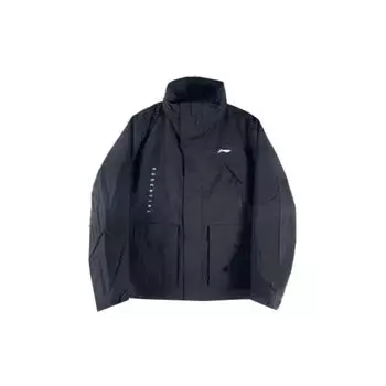 Li-Ning Однотонная повседневная спортивная куртка на молнии со стойкой и длинными рукавами, водонепроницаемая, мужская куртка черная AWBR019-3 S