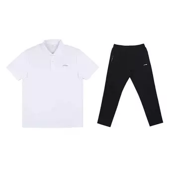 Li-Ning Однотонная рубашка поло и быстросохнущие спортивные шорты, комплект для мужчин, белый, черный YPLT023-2+YYKT067-1 XL