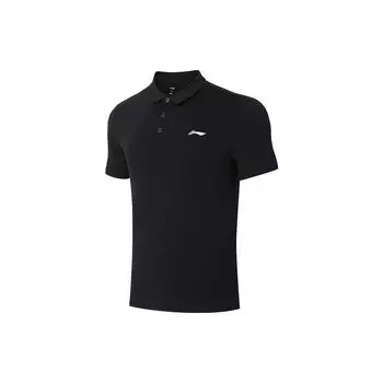Li Ning Однотонная рубашка-поло с отложным воротником прямого кроя с коротким рукавом мужские топы Черный APLT127-1 XL